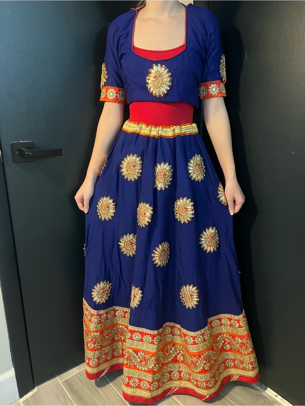 Navy Blue Gold and Red Alladin Embroidered Halloween Arabian Princess Costume